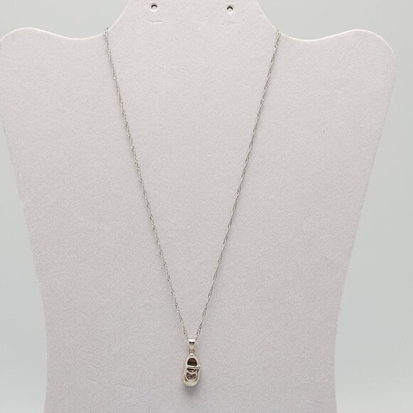 Silver Tone Baby Shoe Pendant Necklace Clear Rhinestone Twisted Rope Chain 18 In - Picture 2 of 6